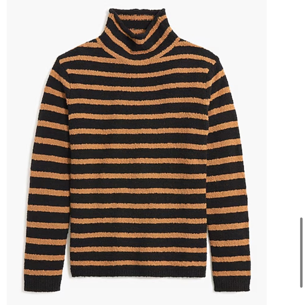 J. Crew Black and Tan Striped Crewneck Sweater